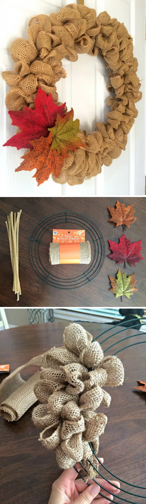 Easy Fall Burlap Bubble Wreath for Door Decoration. 