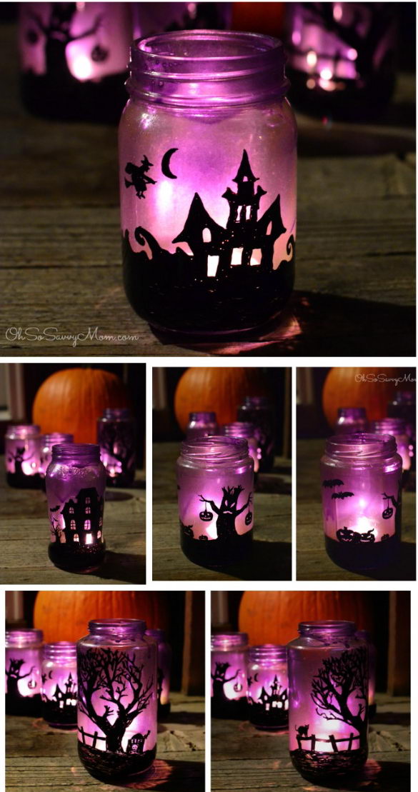 Upcycled Halloween Village Luminaries. 