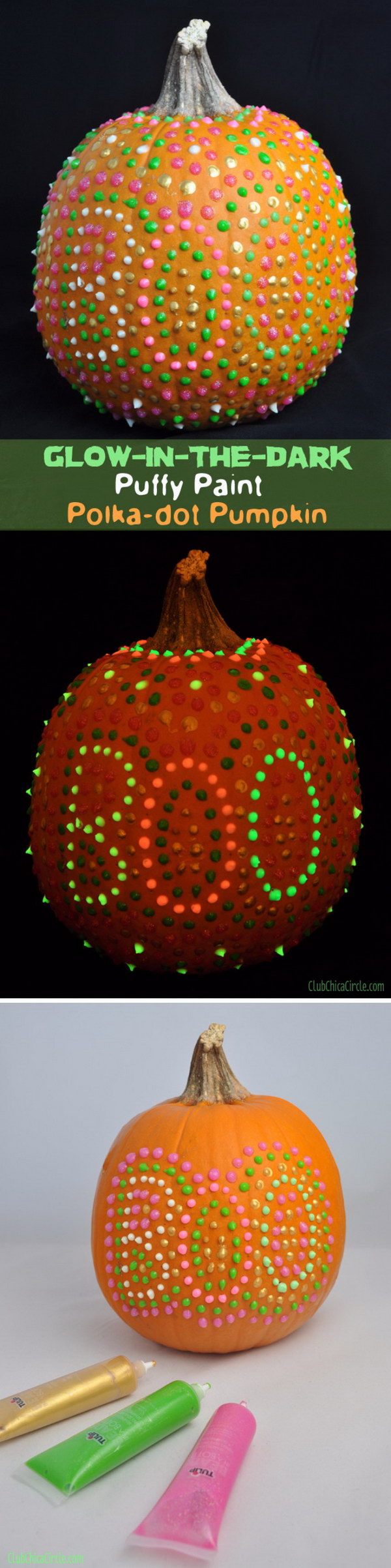 Glow in the Dark Puffy Paint Polka-dot Pumpkin. 