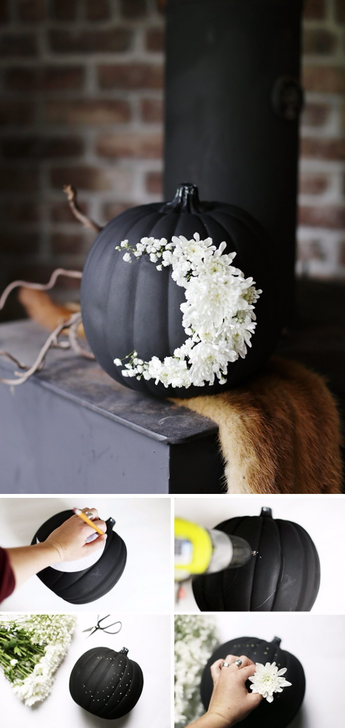 DIY Fresh Floral Moon Pumpkin. 