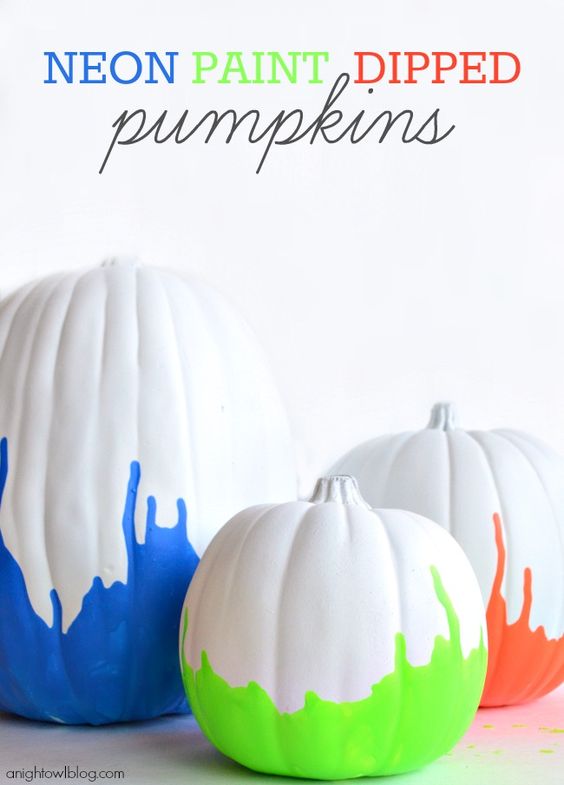 Neon Paint Dipped Pumpkins. 