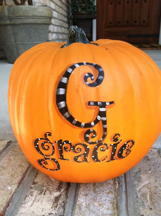 Paint a Monogram with the First Name for Pumpkin Decoration. 