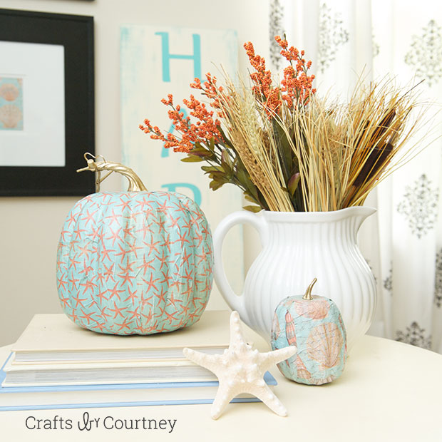 Mod Podge Fall Coastal Theme Pumpkin. 