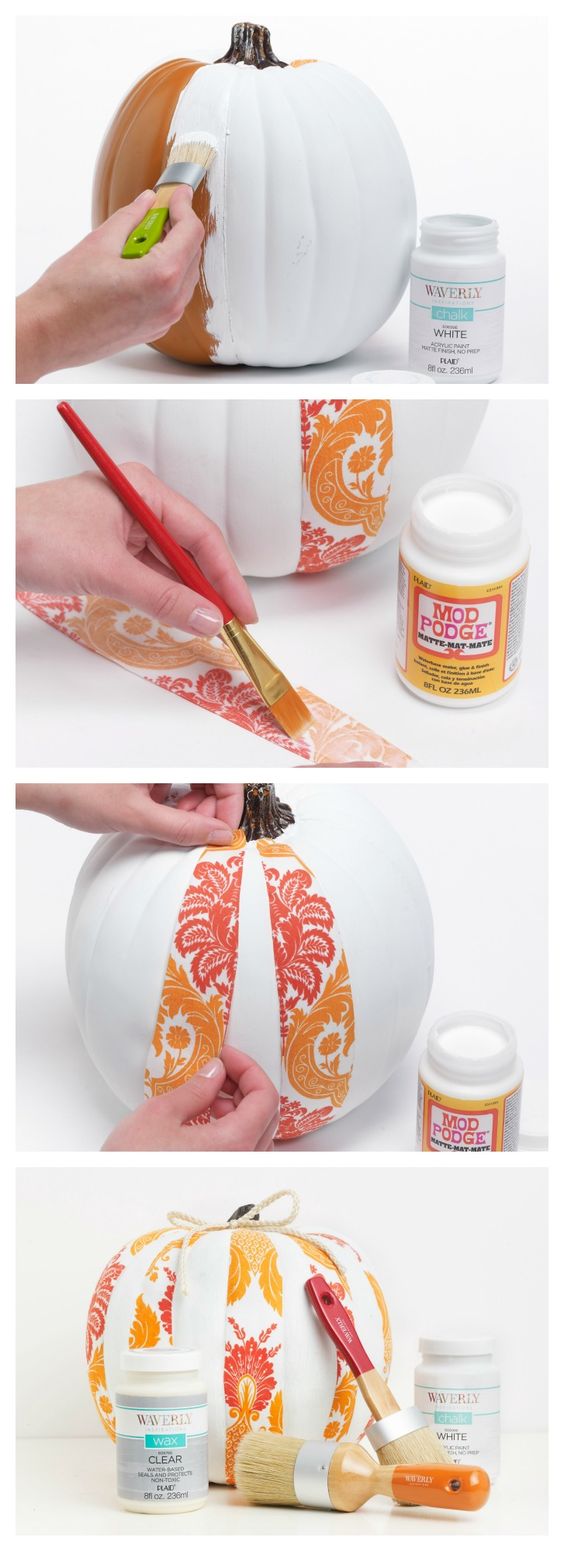 DIY Painted Waverly Fabric Halloween Pumpkin. 