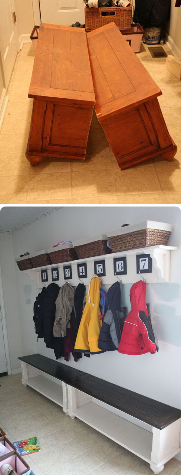 DIY Mudroom Bench from an Old Coffee Table . 