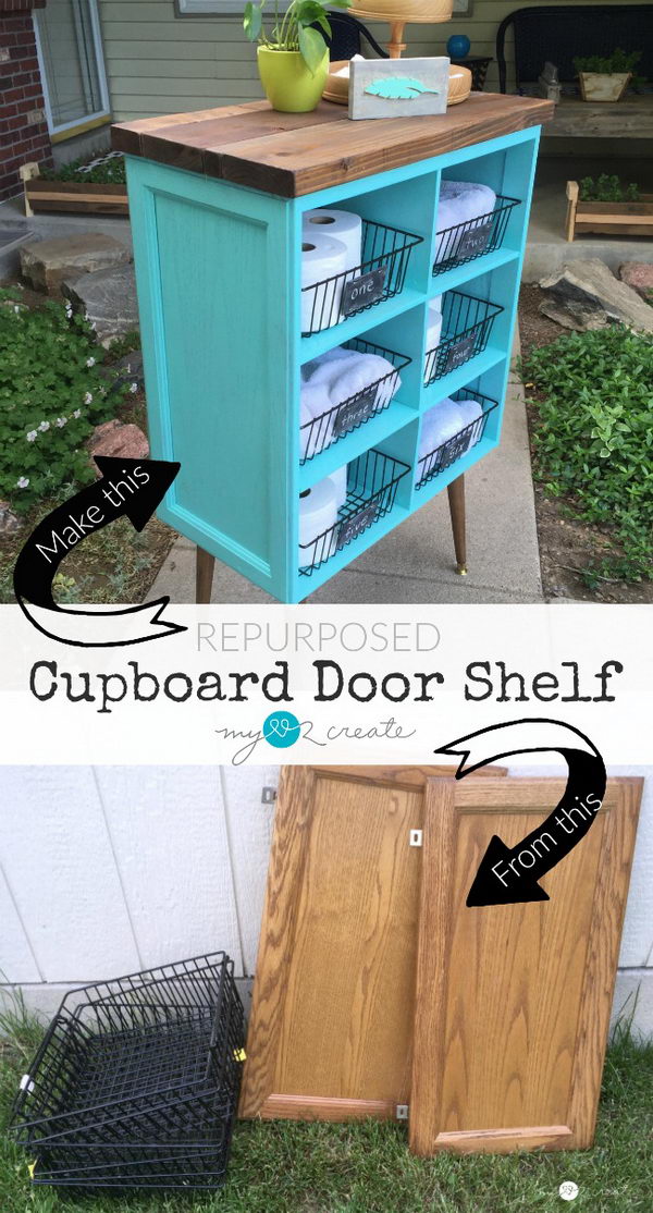 Repurposed Cupboard Door Shelf. 