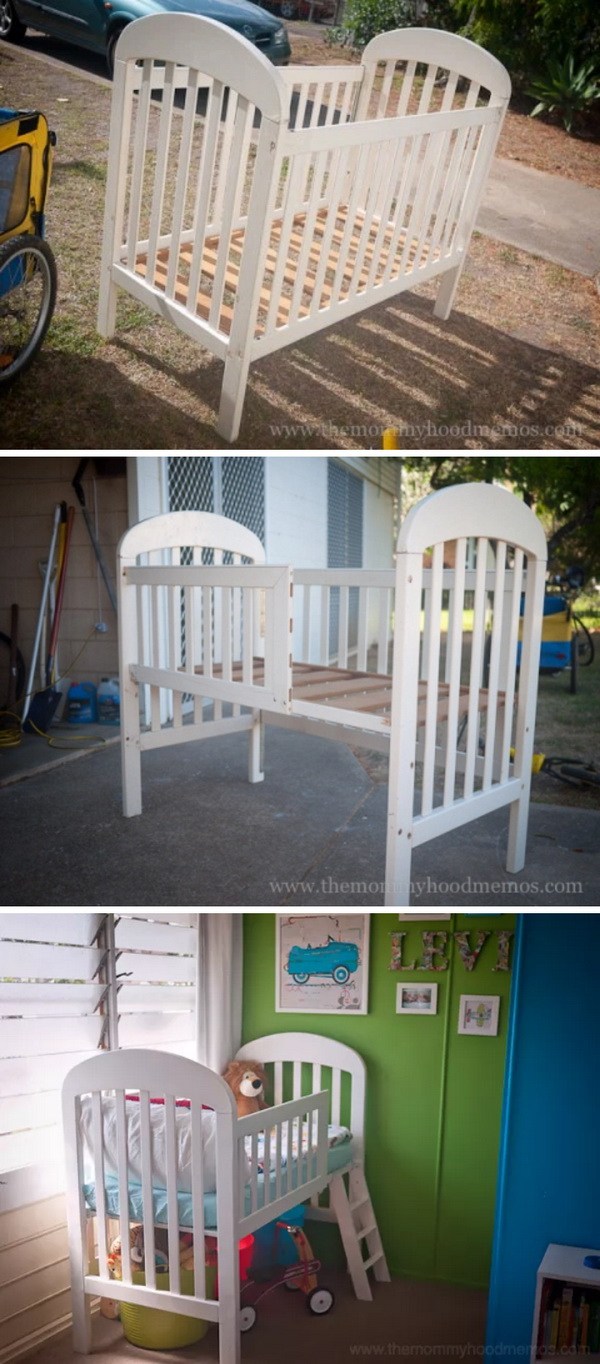 DIY Toddler Loft Bed Made from an Old Crib. 