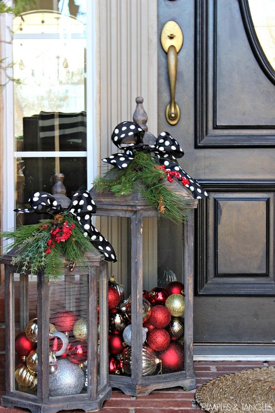 Christmas Lanterns Filled with Ornaments. 