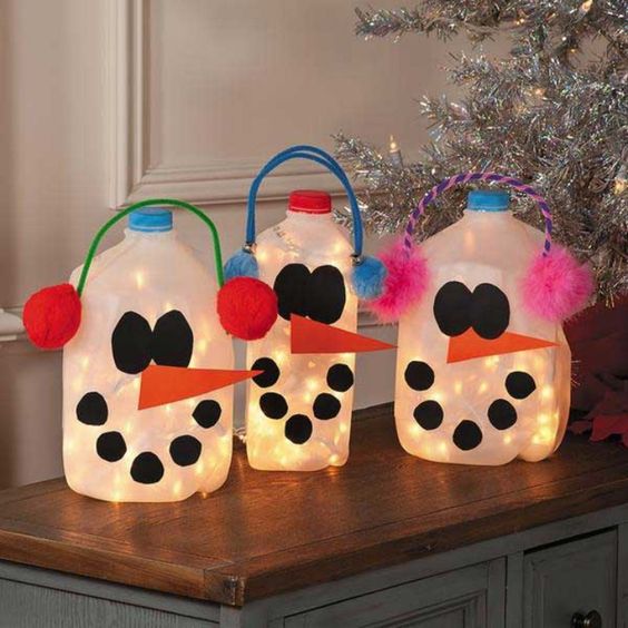 Snowman Milk Jugs. 