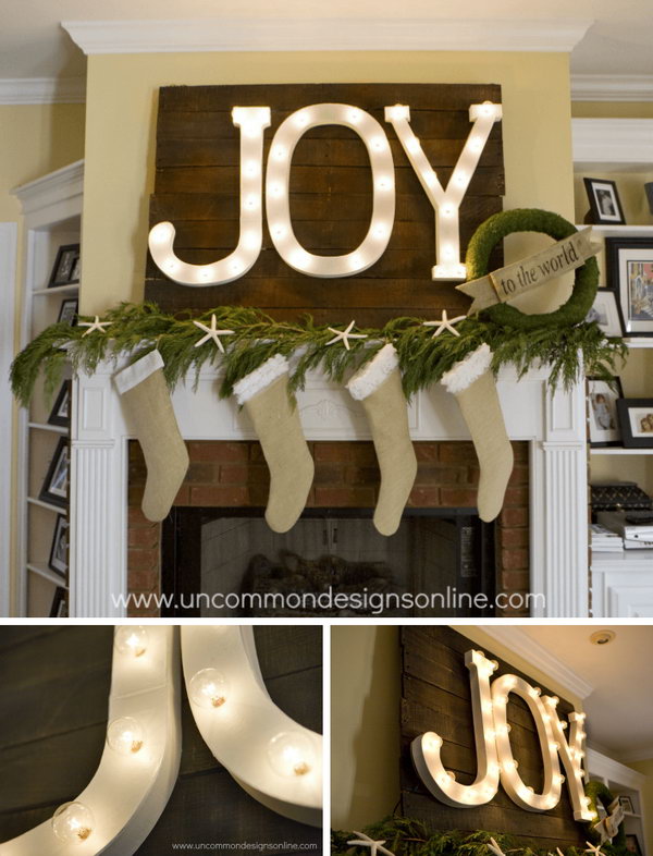 DIY Holiday Mantel Joy Marquee Sign. 