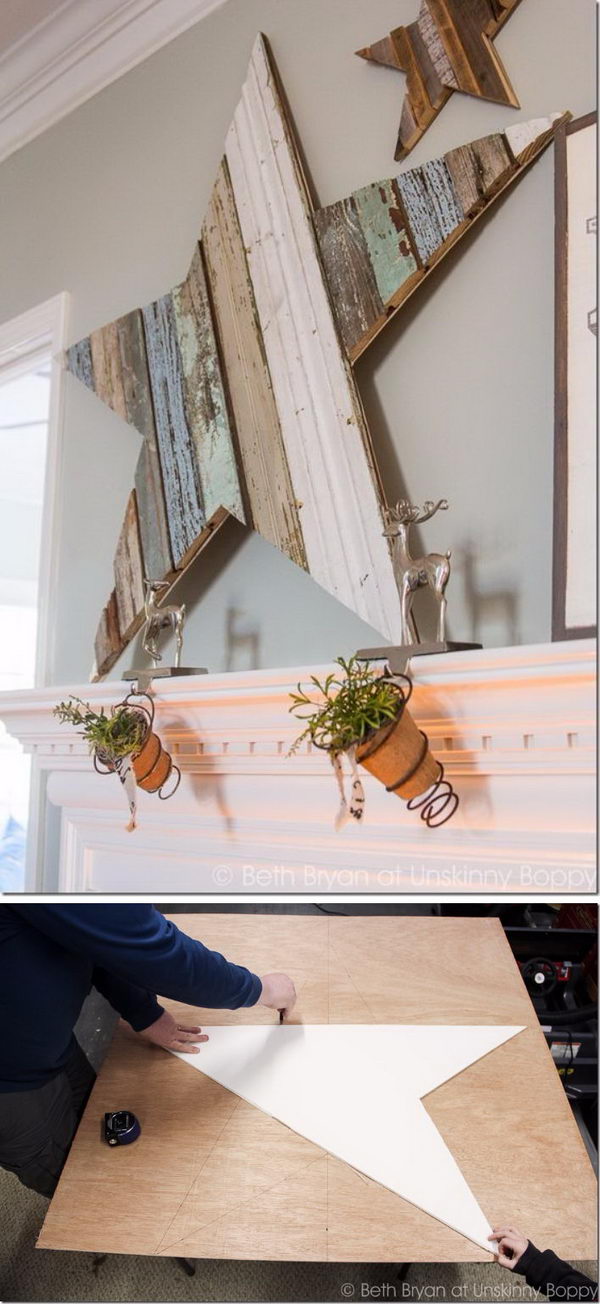 DIY Giant Wooden Star for the Christmas Mantel. 