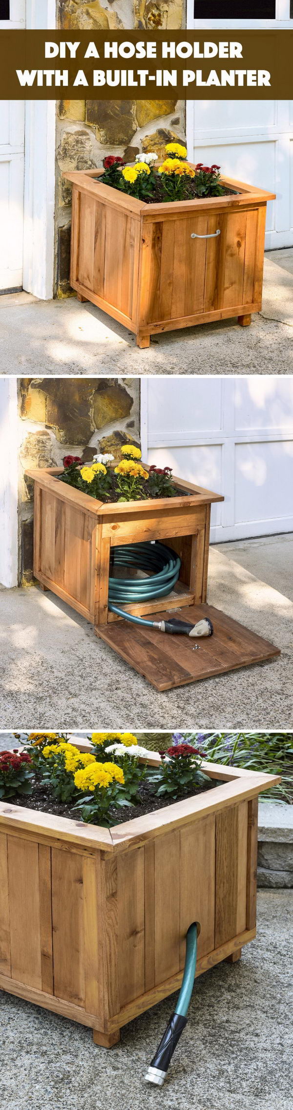 DIY Pallet Wood Hose Holder with Planter. 