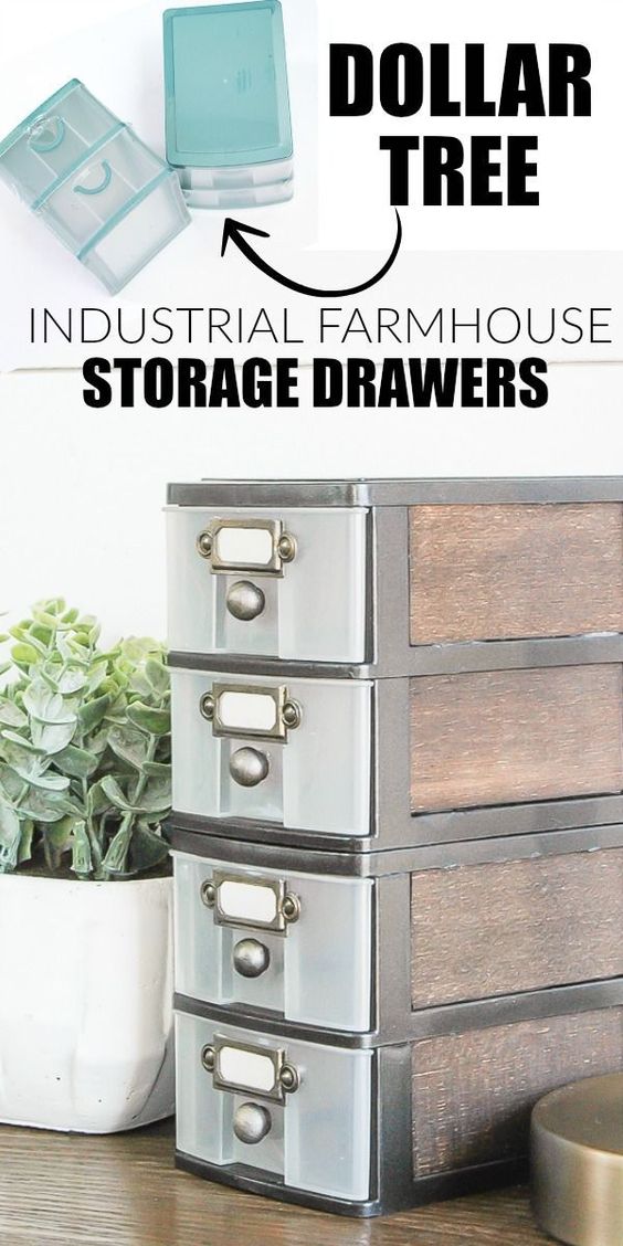 DIY Dollar Store Farmhouse Storage Drawers. 