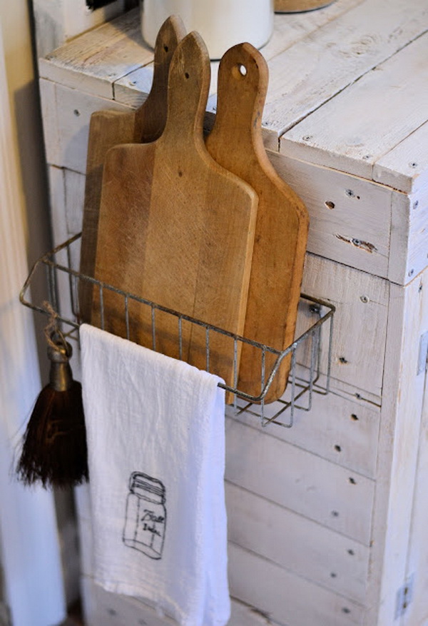 Hanging Wire Basket for Storing The Cutting Boards. 