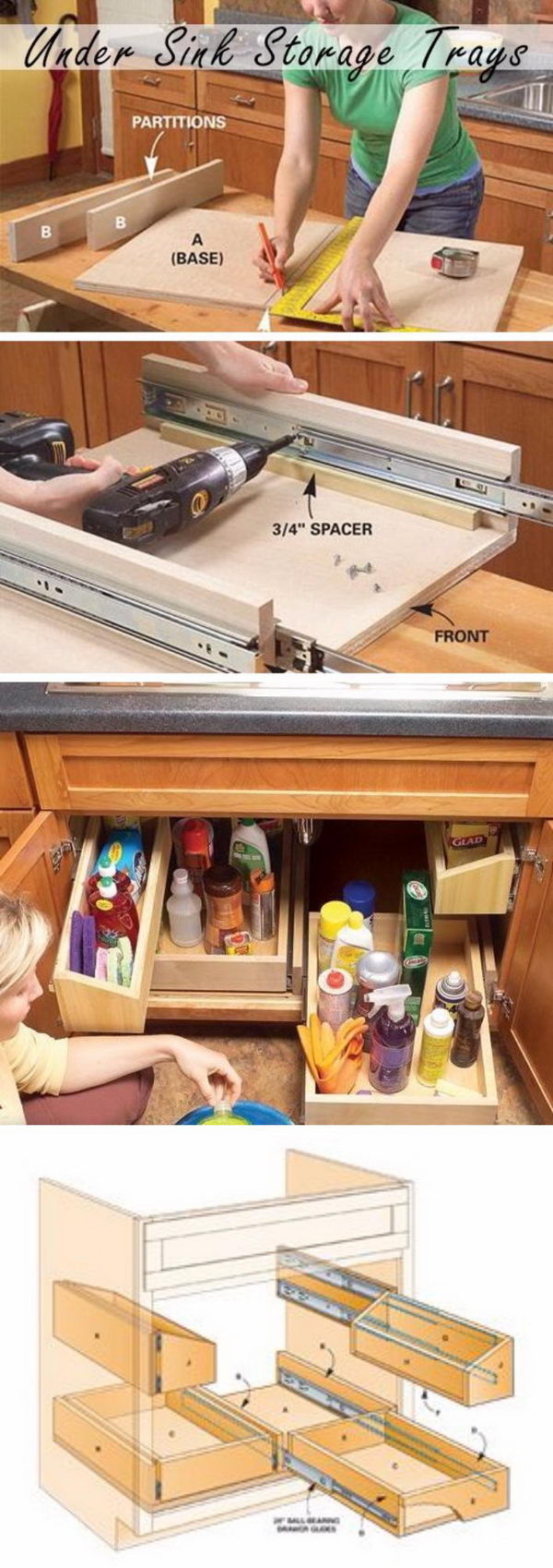 DIY Pull Out Kitchen Sink Storage Trays. 