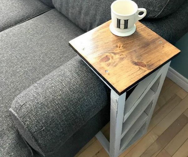 thin table behind sofa