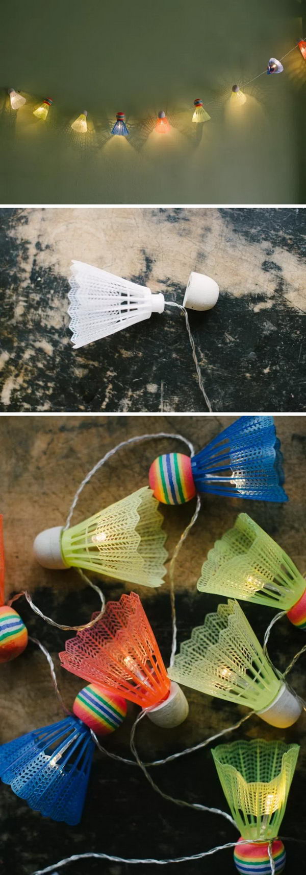 DIY Shuttlecock Lights Garland. 