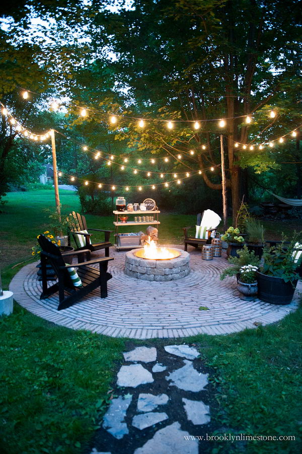 lighting outdoor backyard diy patio lights string country cottage amazing hative firepit circular