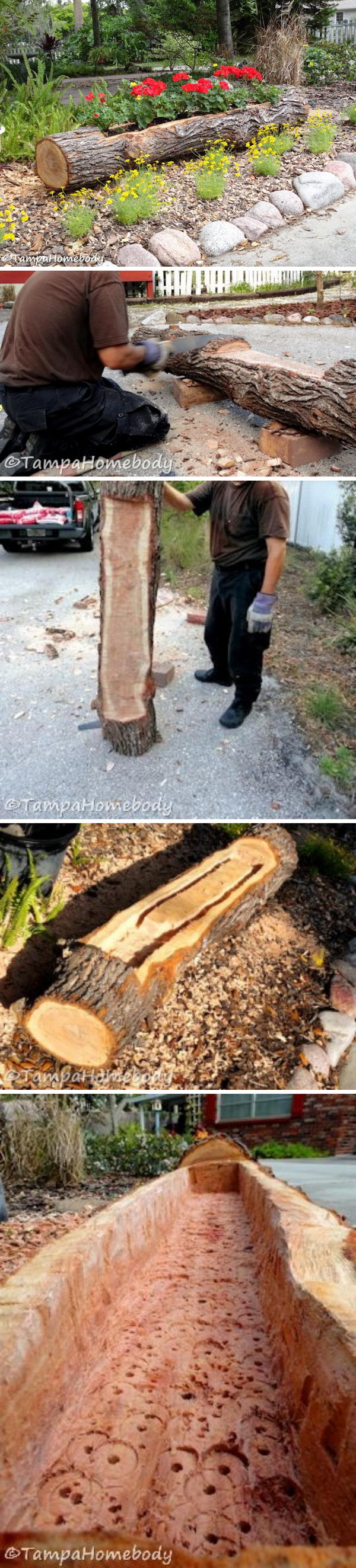 DIY Beautiful Landscaping with Tree Logs. 