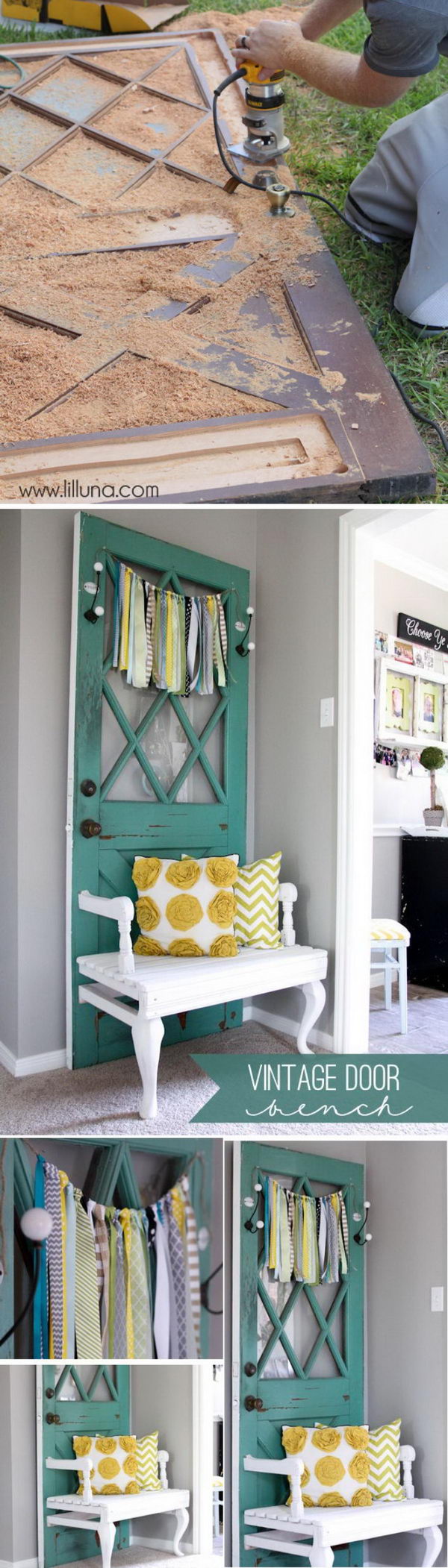 Reuse an Old Door to Make Vintage Door Bench. 