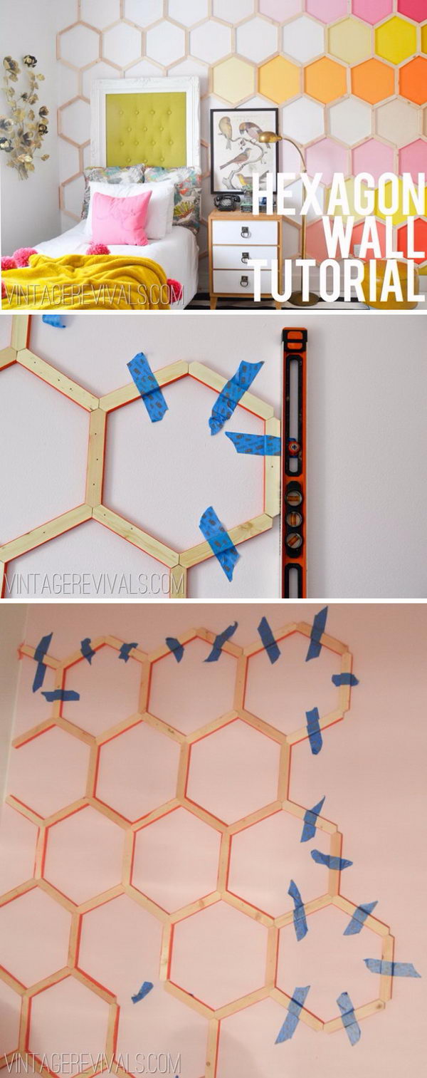 DIY Honeycomb Hexagon Wall Treatment. 