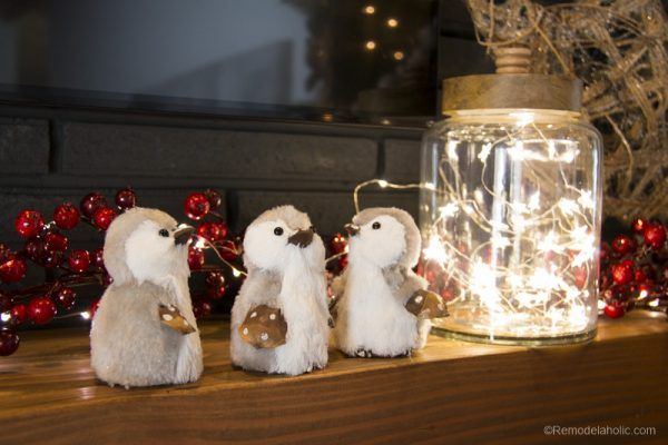 Simple Rustic Woodland Winter Mantel. 