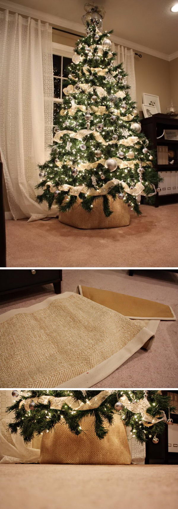 Christmas Tree Bottom Wrapped Around Using A Rug. 