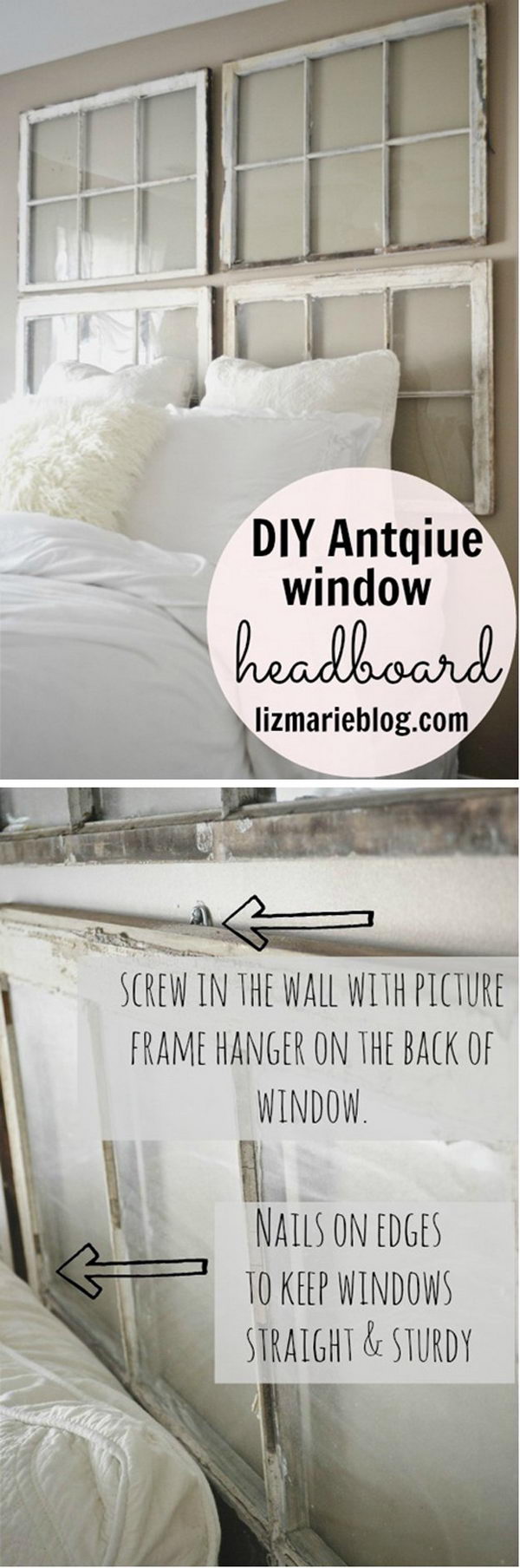 DIY Antique Window Headboard. 