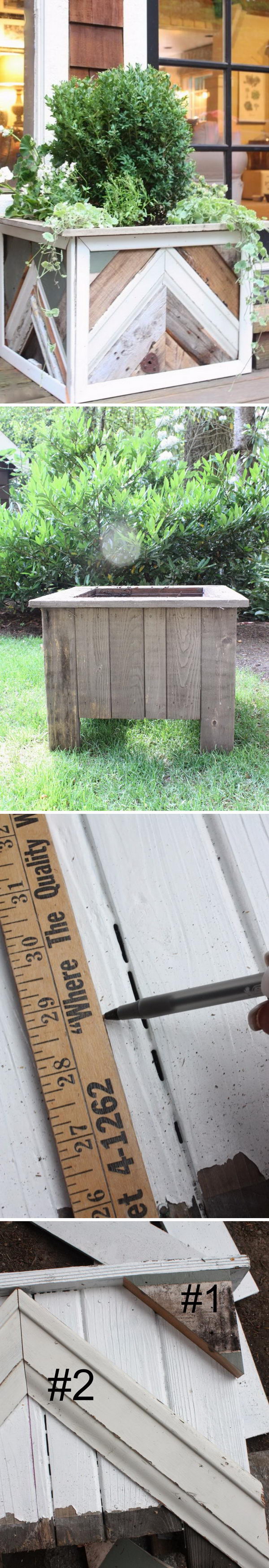 Reclaimed Wood Chevron Stripe Planter Boxes. 