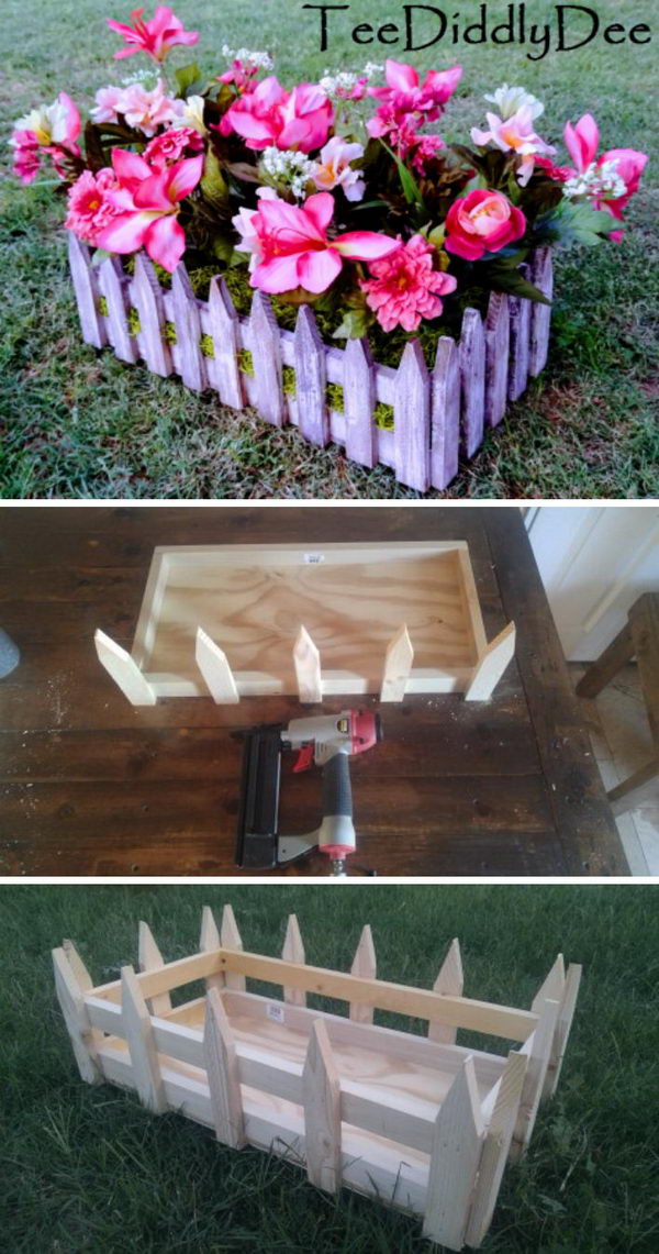 DIY Picket Fence Crate Planter. 