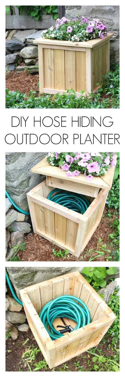 DIY Planter Box with Hidden Hose Storage. 