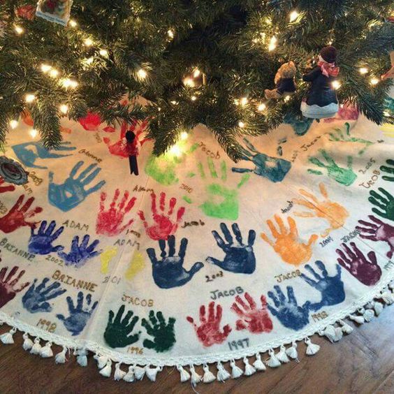 Handprint Christmas Tree Skirt. 