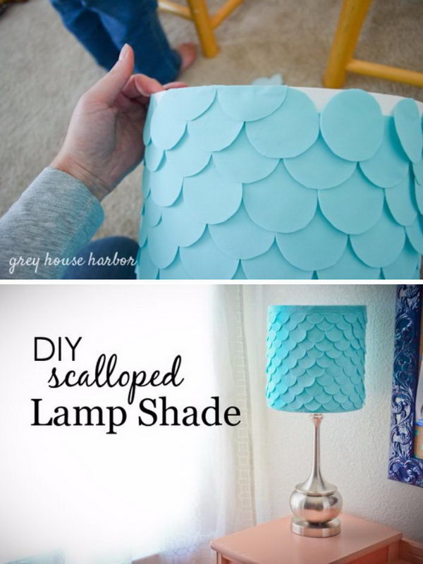 DIY Fish Scale Lampshade Using Circles Of Felt And Tacky Glue. 