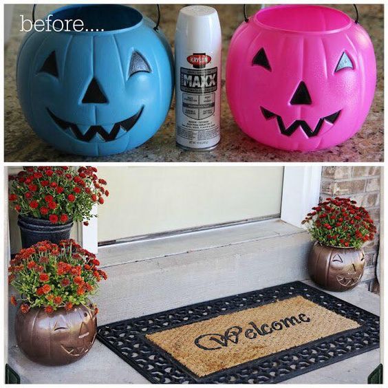 Spray-Painted Pumpkin Planters. 