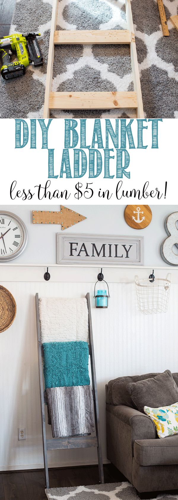 DIY Blanket Ladder under $10. 