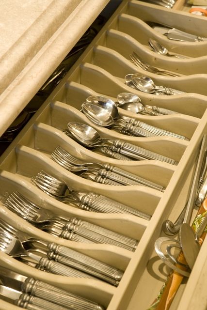 Built-In Silverware Drawer With Drawer Separators. 