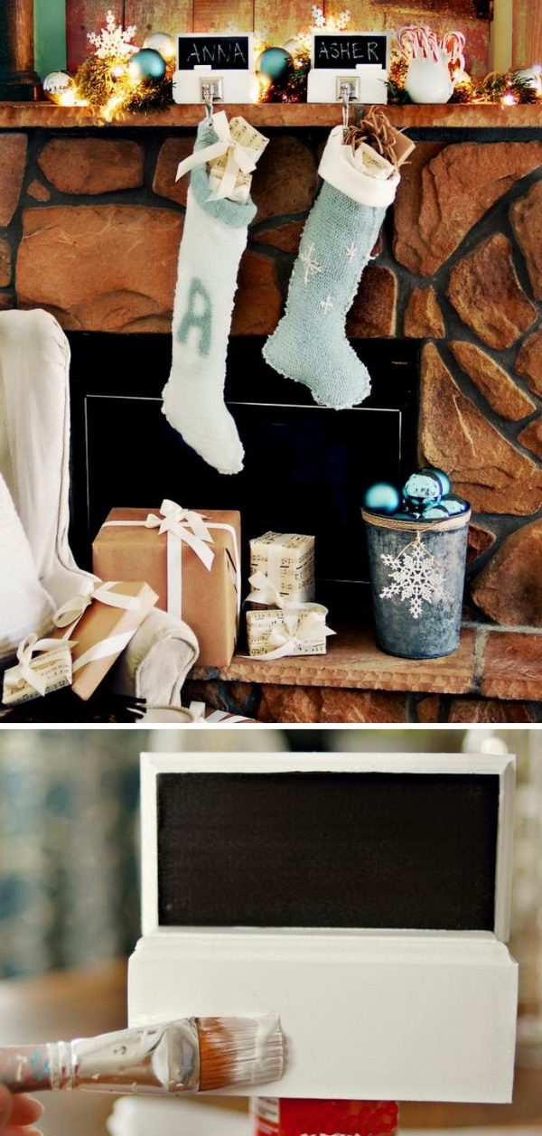 DIY Chalkboard Stocking Hangers. 