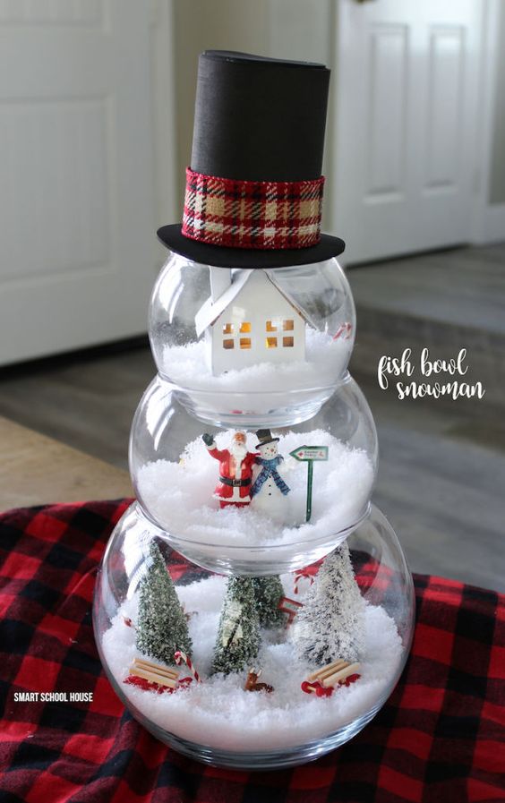 DIY Dollar Store Fishbowls Snowman. 