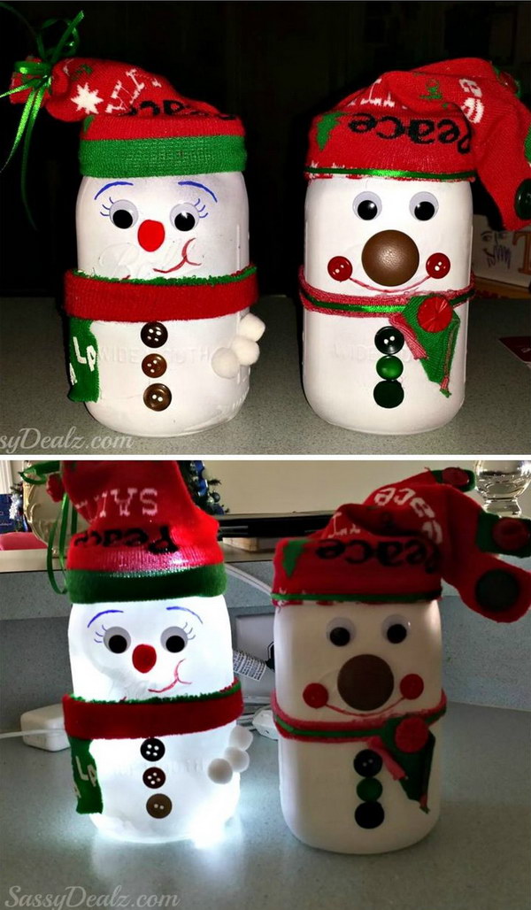 DIY Snowman Mason Jar Light. 