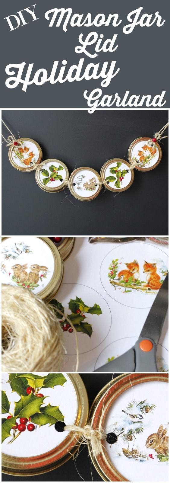 DIY Mason Jar Lid Holiday Garland. 