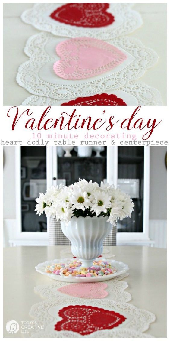 Heart Shape Doily Table Runner. 