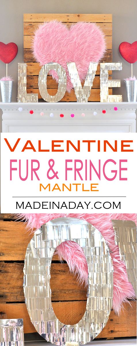 Valentine Heart + Faux Fur Topiaries Mantle Decor. 