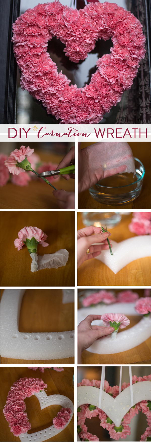 DIY Valentine’s Carnation Wreath. 