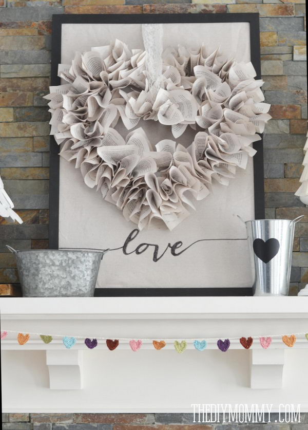 DIY Book Page Heart Wreath. 