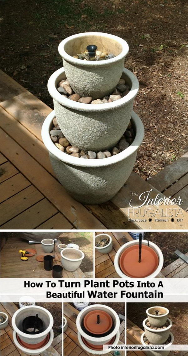 DIY Water Fountain Made From Plant Pots. 