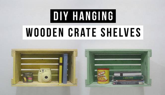 Diy Hanging Shelves Made Of Recycled, Using Wooden Crates As Shelves