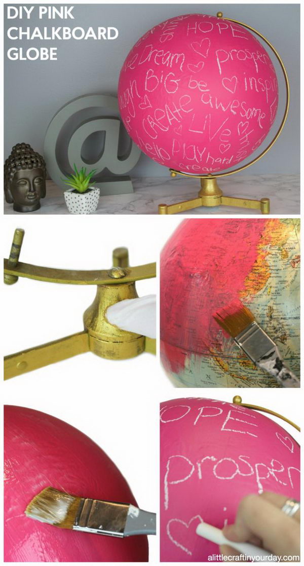 DIY Pink Chalkboard Globe. 