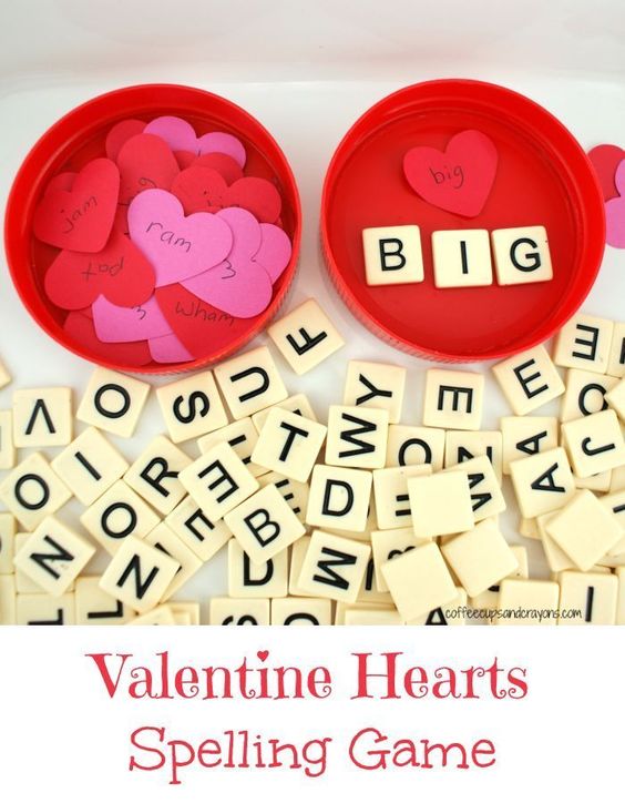 Valentine Hearts Spelling Game. 