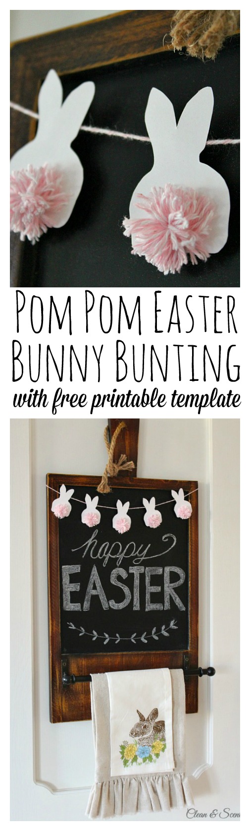 Easter Bunting with Pom Pom Bunnies. 