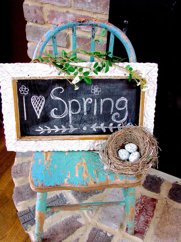 Upcycled Framed Chalkboard Spring Sign. 